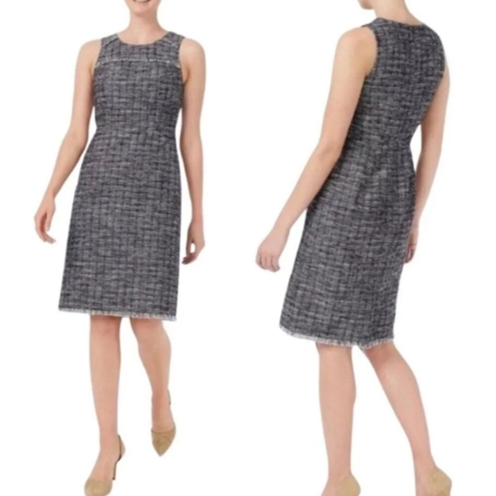 J.Crew Womens Fringe Plus Size Tweed Sheath Dress Grey Old Money Career Office
